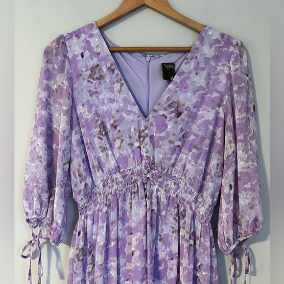 Taylor Lavender Floral Smocked Ruffle Dress – Size 6 - Picture 3 of 5